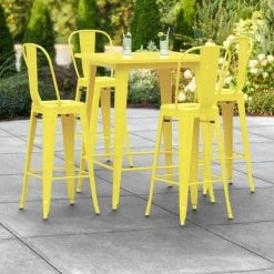 LT&S Alloy Series Lancaster Table & Seating Alloy Series 32" X 32" Yellow Outdoor Bar Height Table With 4 Metal Cafe Bar Stools