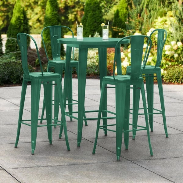 LT&S Alloy Series Lancaster Table & Seating Alloy Series 30" Round Emerald Outdoor Bar Height Table With 4 Metal Cafe Bar Stools 1 LT&S Alloy Series Lancaster Table & Seating Alloy Series 30" Round Emerald Outdoor Bar Height Table With 4 Metal Cafe Bar Stools