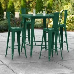 LT&S Alloy Series Lancaster Table & Seating Alloy Series 32" X 32" Emerald Outdoor Bar Height Table With 4 Metal Cafe Bar Stools