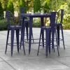 LT&S Alloy Series Lancaster Table & Seating Alloy Series 32" X 32" Navy Outdoor Bar Height Table With 4 Metal Cafe Bar Stools