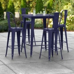 LT&S Alloy Series Lancaster Table & Seating Alloy Series 32" X 32" Navy Outdoor Bar Height Table With 4 Metal Cafe Bar Stools