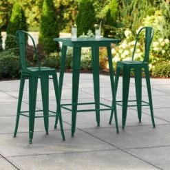 LT&S Alloy Series Lancaster Table & Seating Alloy Series 24" X 24" Emerald Outdoor Bar Height Table With 2 Metal Cafe Bar Stools