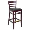 BFM Seating Berkeley Dark Mahogany Beechwood Ladder Back Barstool With 2" Black Vinyl Seat