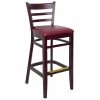 BFM Seating Berkeley Dark Mahogany Beechwood Ladder Back Barstool With 2" Burgundy Vinyl Seat