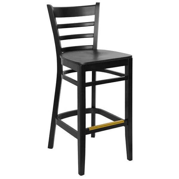 BFM Seating Berkeley Black Beechwood Ladder Back Barstool With Veneer Wood Seat 1 BFM Seating Berkeley Black Beechwood Ladder Back Barstool With Veneer Wood Seat