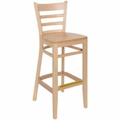 BFM Seating Berkeley Natural Beechwood Ladder Back Barstool With Veneer Wood Seat