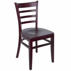 BFM Seating Berkeley Dark Mahogany Beechwood Ladder Back Side Chair With Veneer Wood Seat