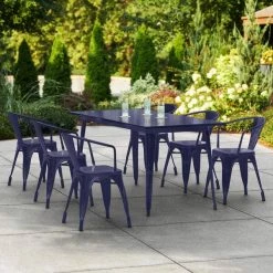 LT&S Alloy Series Lancaster Table & Seating Alloy Series 63" X 32" Navy Dining Height Outdoor Table With 6 Arm Chairs