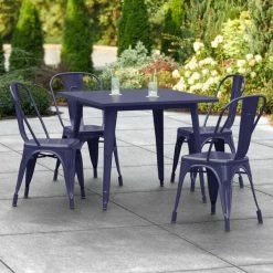 LT&S Alloy Series Lancaster Table & Seating Alloy Series 36" X 36" Navy Dining Height Outdoor Table With 4 Industrial Cafe Chairs