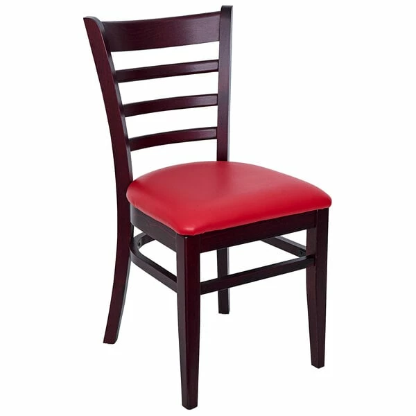 BFM Seating Berkeley Dark Mahogany Beechwood Ladder Back Side Chair With 2" Red Vinyl Seat 1 BFM Seating Berkeley Dark Mahogany Beechwood Ladder Back Side Chair With 2" Red Vinyl Seat