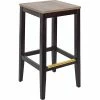 BFM Seating Stockton Dark Walnut Beechwood Square Backless Barstool With Relic Knotty Pine Seat
