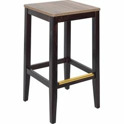 BFM Seating Stockton Dark Walnut Beechwood Square Backless Barstool With Relic Knotty Pine Seat