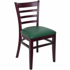BFM Seating Berkeley Dark Mahogany Beechwood Ladder Back Side Chair With 2" Green Vinyl Seat