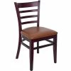 BFM Seating Berkeley Dark Mahogany Beechwood Ladder Back Side Chair With 2" Light Brown Vinyl Seat
