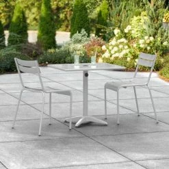 Lancaster Table & Seating 24" X 32" Silver Powder-Coated Aluminum Dining Height Outdoor Table With Umbrella Hole And 2 Side Chairs