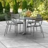 Lancaster Table & Seating 32" X 32" Matte Gray Powder-Coated Aluminum Dining Height Outdoor Table With Umbrella Hole And 4 Arm Chairs