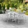 Lancaster Table & Seating 32" X 60" Silver Powder-Coated Aluminum Dining Height Outdoor Table With Umbrella Hole And 6 Side Chairs