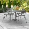 Lancaster Table & Seating 36" X 36" Matte Gray Powder-Coated Aluminum Dining Height Outdoor Table With Umbrella Hole And 4 Arm Chairs