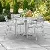 Lancaster Table & Seating 36" X 36" Silver Powder-Coated Aluminum Dining Height Outdoor Table With Umbrella Hole And 4 Arm Chairs