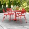 Lancaster Table & Seating 32" X 32" Red Powder-Coated Aluminum Dining Height Outdoor Table With Umbrella Hole And 4 Arm Chairs