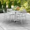 Lancaster Table & Seating 32" X 32" Silver Powder-Coated Aluminum Dining Height Outdoor Table With Umbrella Hole And 4 Arm Chairs