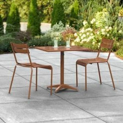 Lancaster Table & Seating 24" X 32" Brown Powder-Coated Aluminum Dining Height Outdoor Table With Umbrella Hole And 2 Side Chairs