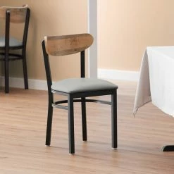 LT&S Boomerang Series Lancaster Table & Seating Boomerang Black Finish Chair With 2 1/2" Light Gray Vinyl Padded Seat And Driftwood Back