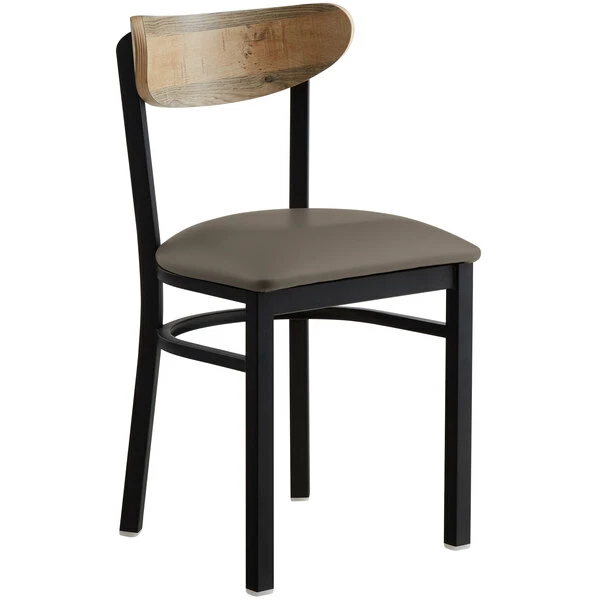 LT&S Boomerang Series Lancaster Table & Seating Boomerang Black Finish Chair With 2 1/2" Taupe Vinyl Padded Seat And Driftwood Back 2 LT&S Boomerang Series Lancaster Table & Seating Boomerang Black Finish Chair With 2 1/2" Taupe Vinyl Padded Seat And Driftwood Back - Image 2
