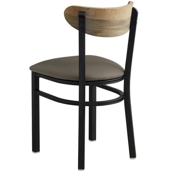 LT&S Boomerang Series Lancaster Table & Seating Boomerang Black Finish Chair With 2 1/2" Taupe Vinyl Padded Seat And Driftwood Back 3 LT&S Boomerang Series Lancaster Table & Seating Boomerang Black Finish Chair With 2 1/2" Taupe Vinyl Padded Seat And Driftwood Back - Image 3