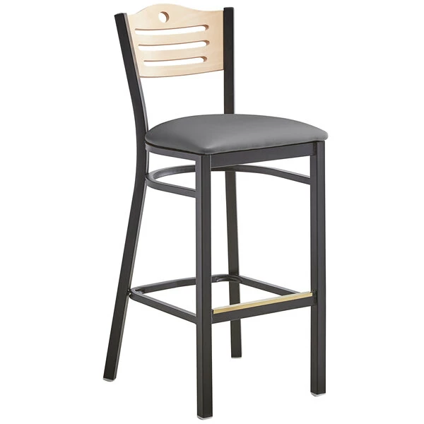 Lancaster Table & Seating Natural Finish Bar Height Bistro Chair With 2" Dark Gray Padded Seat 2 Lancaster Table & Seating Natural Finish Bar Height Bistro Chair With 2" Dark Gray Padded Seat - Image 2