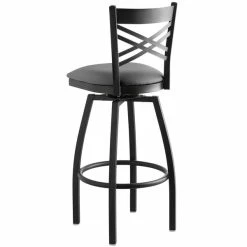 Lancaster Table & Seating Black Finish Cross Back Swivel Bar Stool With 2 1/2" Dark Gray Vinyl Padded Seat -Lancaster Table & Seating Shop 2293106