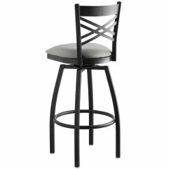 Lancaster Table & Seating Black Finish Cross Back Swivel Bar Stool With 2 1/2" Light Gray Vinyl Padded Seat -Lancaster Table & Seating Shop 2293108