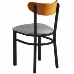 LT&S Boomerang Series Lancaster Table & Seating Boomerang Black Finish Chair With 2 1/2" Light Gray Vinyl Padded Seat And Cherry Wood Back -Lancaster Table & Seating Shop 2293447