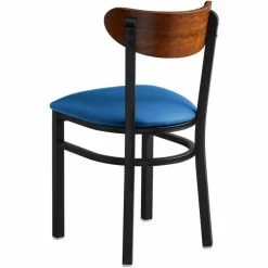 LT&S Boomerang Series Lancaster Table & Seating Boomerang Black Finish Chair With 2 1/2" Blue Vinyl Padded Seat And Antique Walnut Wood Back -Lancaster Table & Seating Shop 2293454