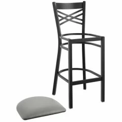 Lancaster Table & Seating Black Finish Cross Back Bar Stool With 2 1/2" Light Gray Vinyl Padded Seat -Lancaster Table & Seating Shop 2293826