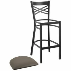 Lancaster Table & Seating Black Finish Cross Back Bar Stool With 2 1/2" Taupe Vinyl Padded Seat -Lancaster Table & Seating Shop 2293841