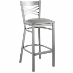 Lancaster Table & Seating Clear Coat Finish Cross Back Bar Stool With 2 1/2" Light Gray Vinyl Padded Seat -Lancaster Table & Seating Shop 2293852