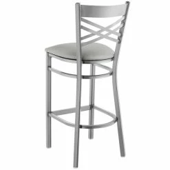 Lancaster Table & Seating Clear Coat Finish Cross Back Bar Stool With 2 1/2" Light Gray Vinyl Padded Seat -Lancaster Table & Seating Shop 2293853