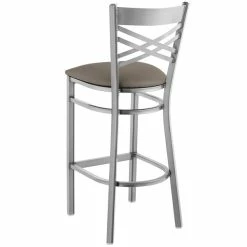 Lancaster Table & Seating Clear Coat Finish Cross Back Bar Stool With 2 1/2" Taupe Vinyl Padded Seat -Lancaster Table & Seating Shop 2293856
