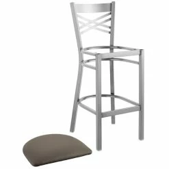 Lancaster Table & Seating Clear Coat Finish Cross Back Bar Stool With 2 1/2" Taupe Vinyl Padded Seat -Lancaster Table & Seating Shop 2293857