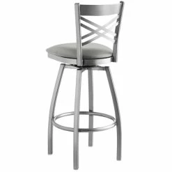 Lancaster Table & Seating Clear Coat Finish Cross Back Swivel Bar Stool With 2 1/2" Light Gray Vinyl Padded Seat -Lancaster Table & Seating Shop 2293867