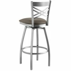 Lancaster Table & Seating Clear Coat Finish Cross Back Swivel Bar Stool With 2 1/2" Taupe Vinyl Padded Seat -Lancaster Table & Seating Shop 2293869