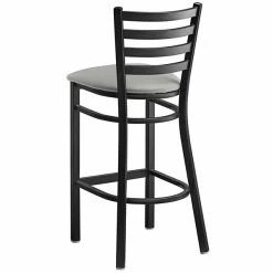 Lancaster Table & Seating Black Finish Ladder Back Bar Stool With 2 1/2" Light Gray Vinyl Padded Seat -Lancaster Table & Seating Shop 2293938
