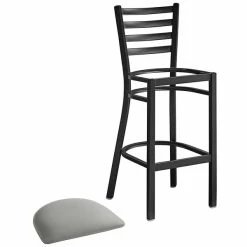Lancaster Table & Seating Black Finish Ladder Back Bar Stool With 2 1/2" Light Gray Vinyl Padded Seat -Lancaster Table & Seating Shop 2293939