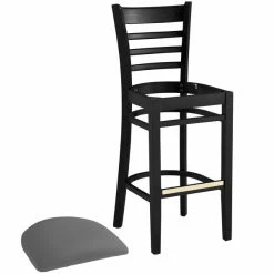 Lancaster Table & Seating Black Finish Wooden Ladder Back Bar Height Chair With Dark Gray Padded Seat -Lancaster Table & Seating Shop 2293958