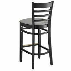 Lancaster Table & Seating Black Finish Wooden Ladder Back Bar Height Chair With Light Gray Padded Seat -Lancaster Table & Seating Shop 2293964