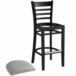 Lancaster Table & Seating Black Finish Wooden Ladder Back Bar Height Chair With Light Gray Padded Seat -Lancaster Table & Seating Shop 2293965