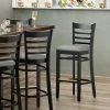 Lancaster Table & Seating Black Finish Wooden Ladder Back Bar Height Chair With Light Gray Padded Seat