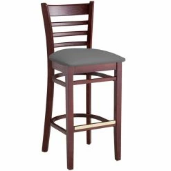 Lancaster Table & Seating Mahogany Finish Wooden Ladder Back Bar Height Chair With Dark Gray Padded Seat -Lancaster Table & Seating Shop 2293994