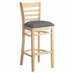 Lancaster Table & Seating Natural Finish Wooden Ladder Back Bar Height Chair With Dark Gray Padded Seat -Lancaster Table & Seating Shop 2294026